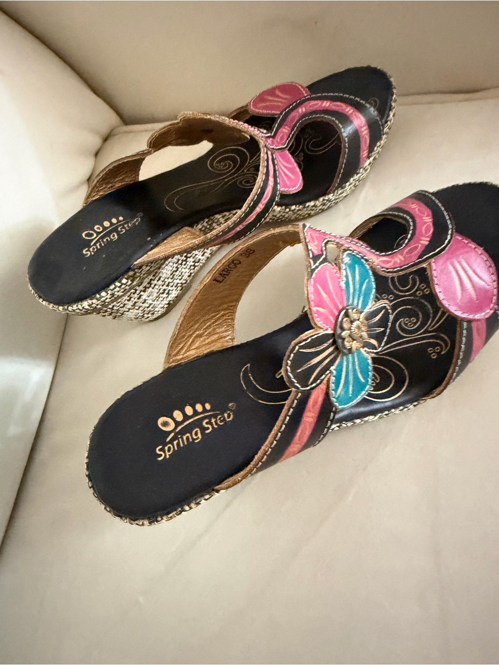 Spring Step Sandal with wedge heel. Size 38, 7 1/2, worn once, too wide for me.